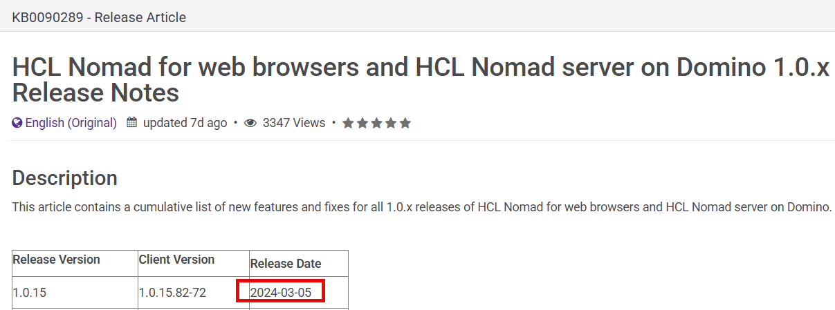 Nomad 1.0.5 Release Date