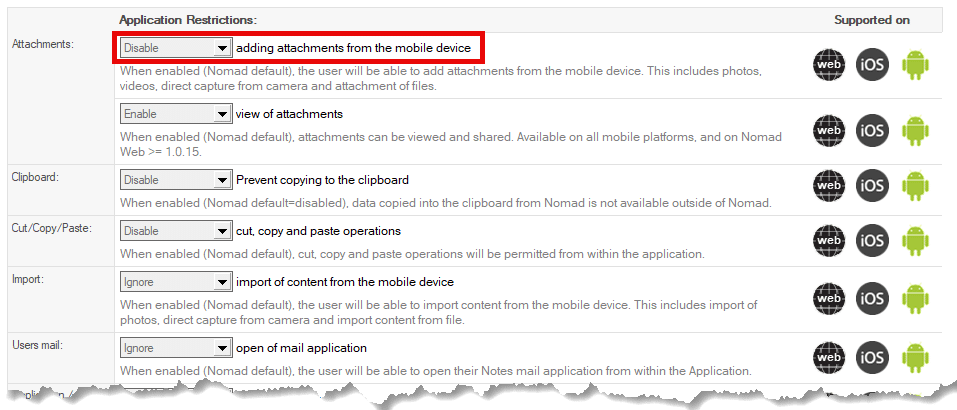 MarvelClient App Restrictions Settings