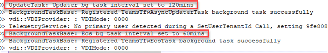 Screenprint of Teams Log, highlighting the UpdateTask entries.