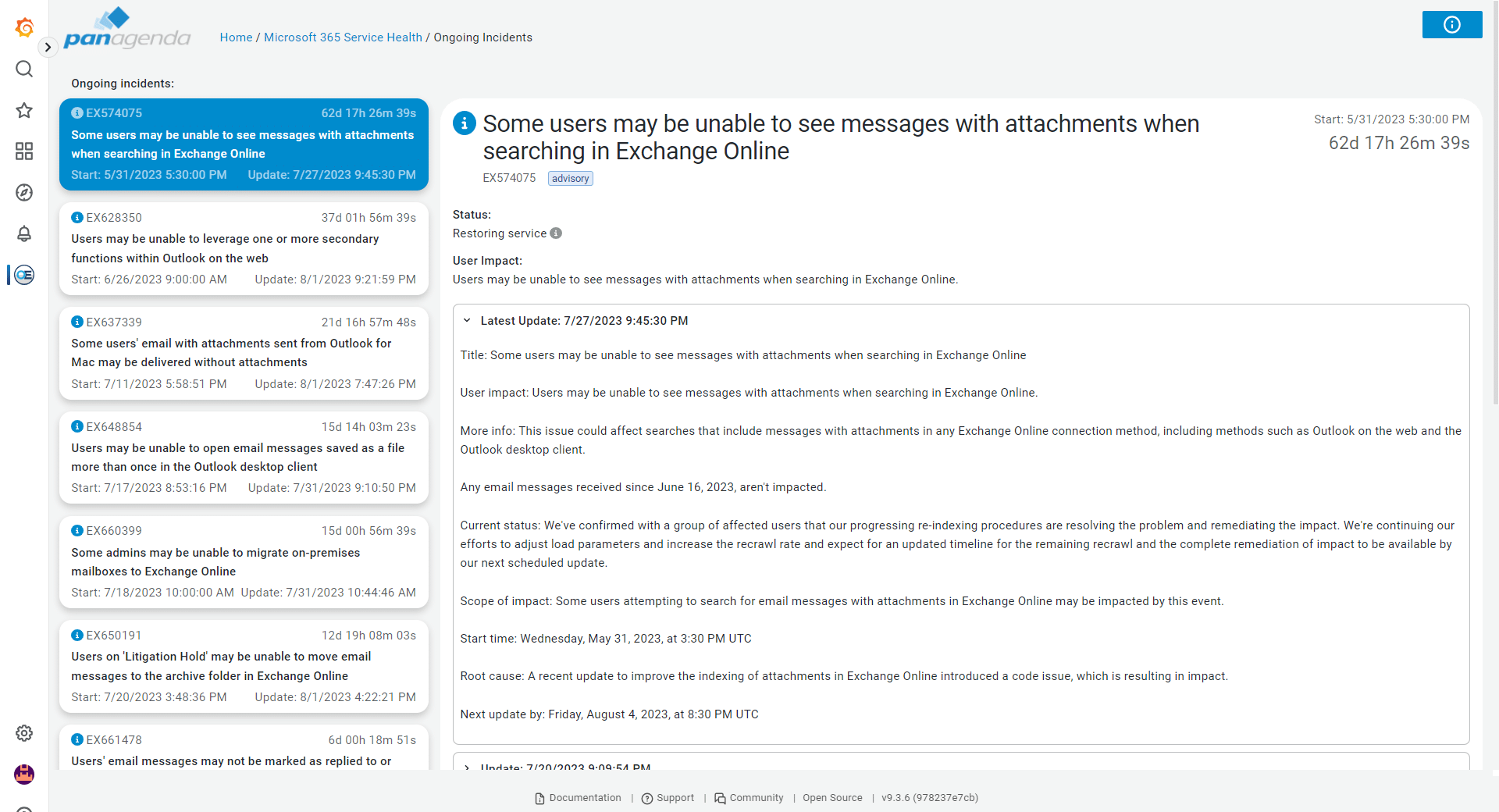 M365 incident status notifications in OfficeExpert TrueDEM