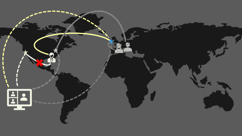 Chaotic routing over the whole world map