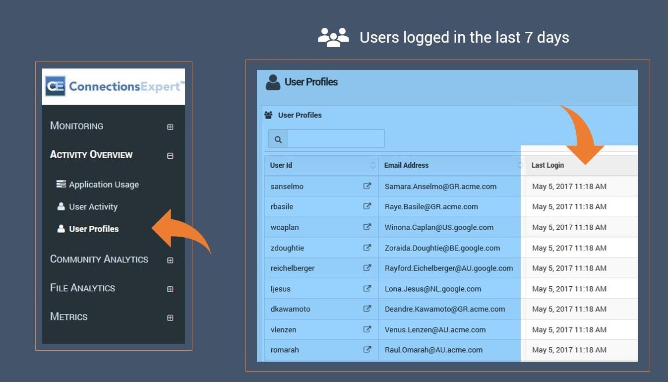 User profiles sorted by last login