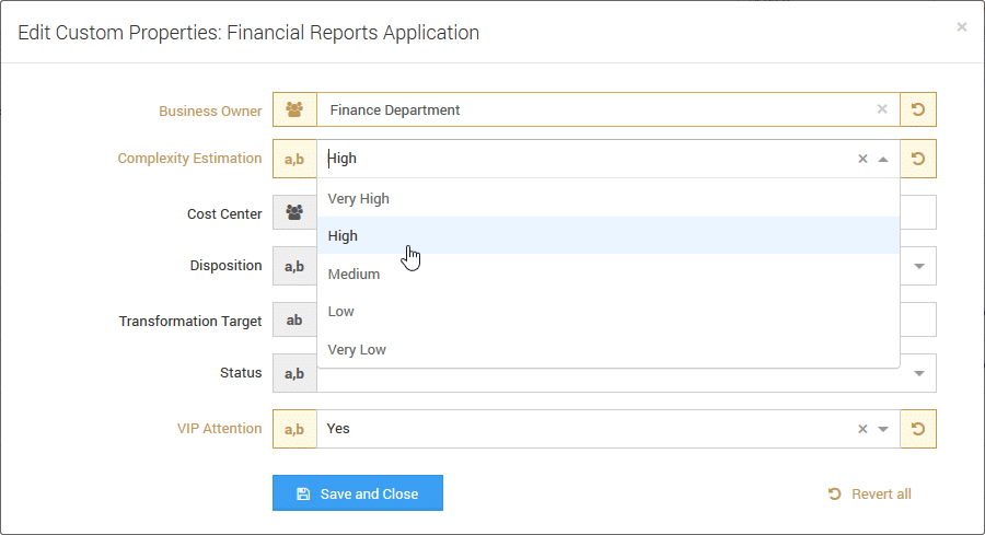 Edit custom properties - panagenda iDNA Applications