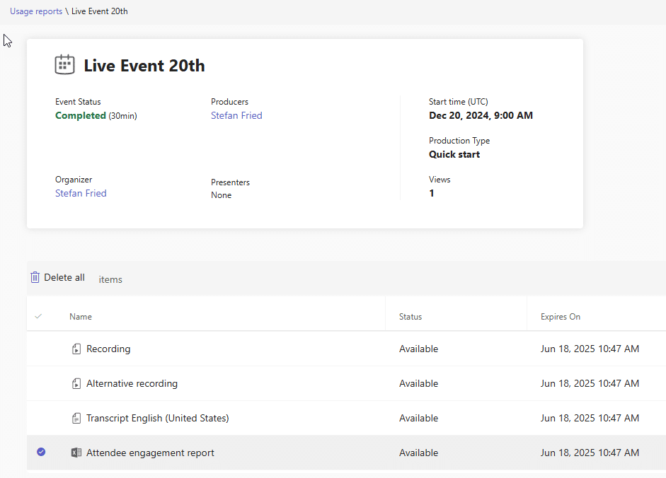 Screenshot 5: Details about a specific Live Event